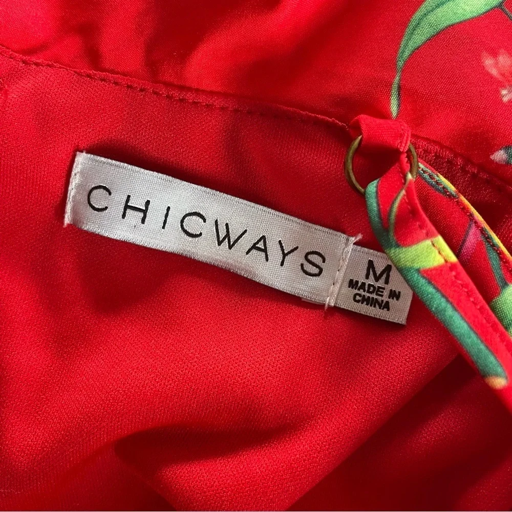 Chicways red floral cold shoulder Romper with adjustable straps size Medium - Picture 8 of 13